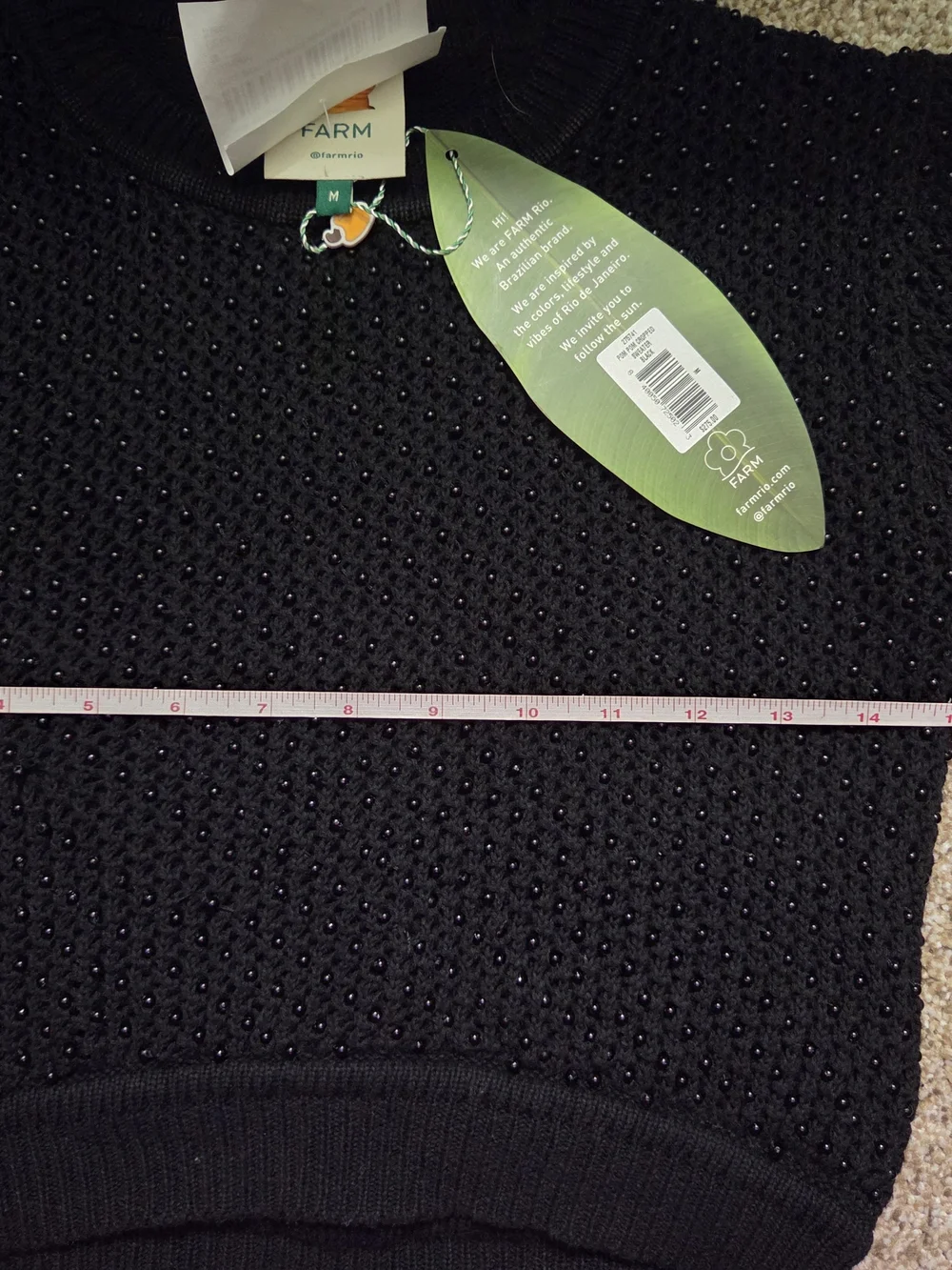 Farm Rio POM POM CROPPED BLACK Textured Sweater